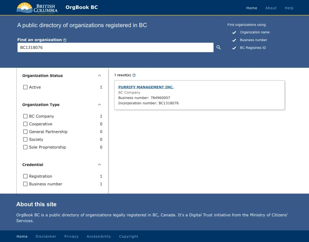 Public Canadian business record listing Purrify Management Inc.