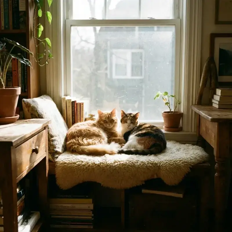 Chats heureux dans une maison propre