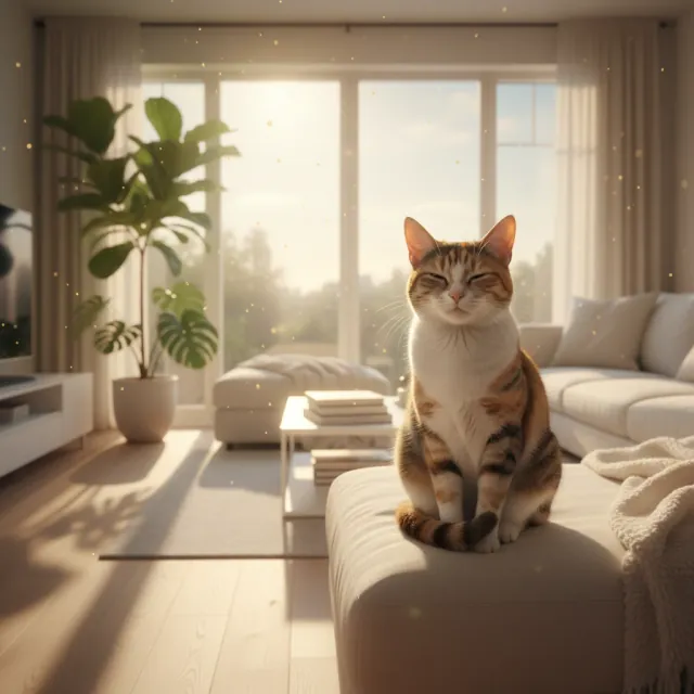 How to rid house of cat urine smell - clean bright living room with cat