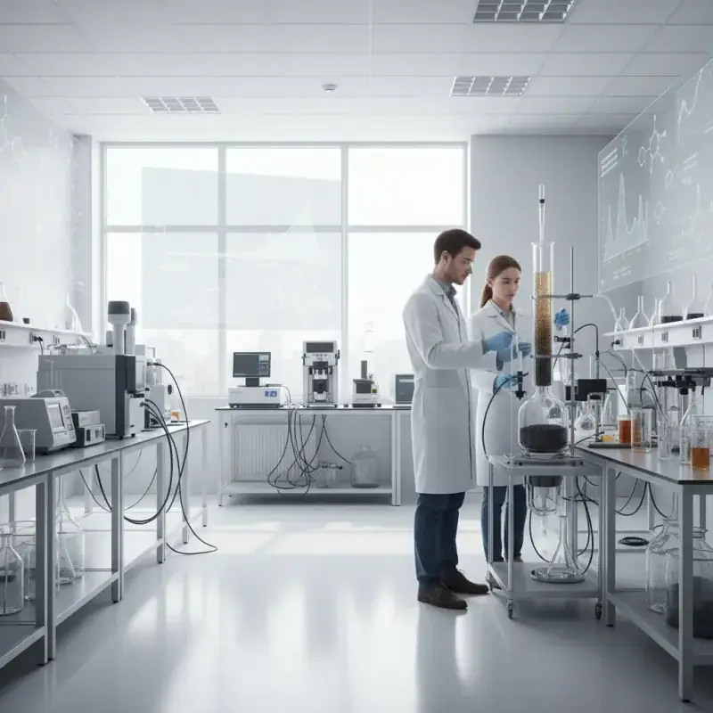 Laboratoire de chimie testant des echantillons de charbon actif