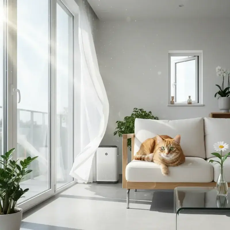 Chat heureux dans un environnement propre et frais