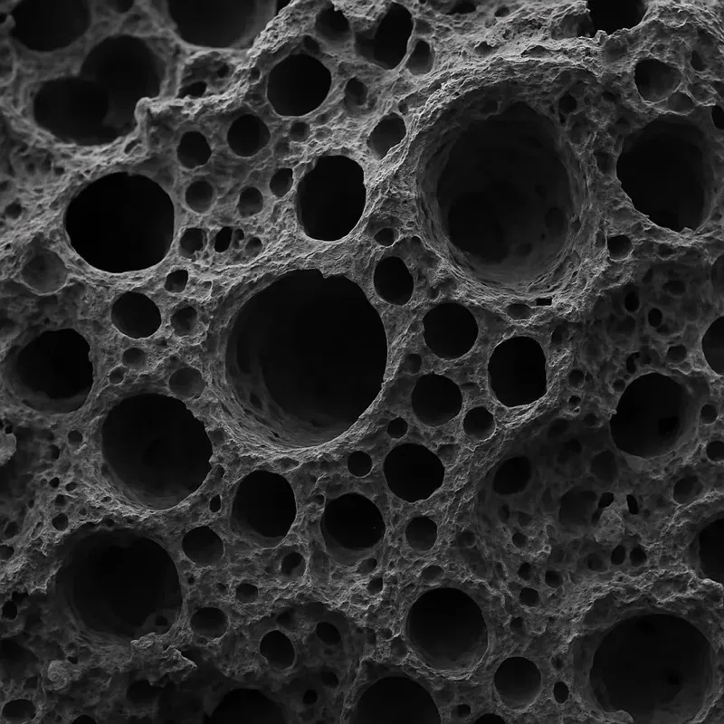Diagram of the pores in a carbon granule holding ammonia molecules