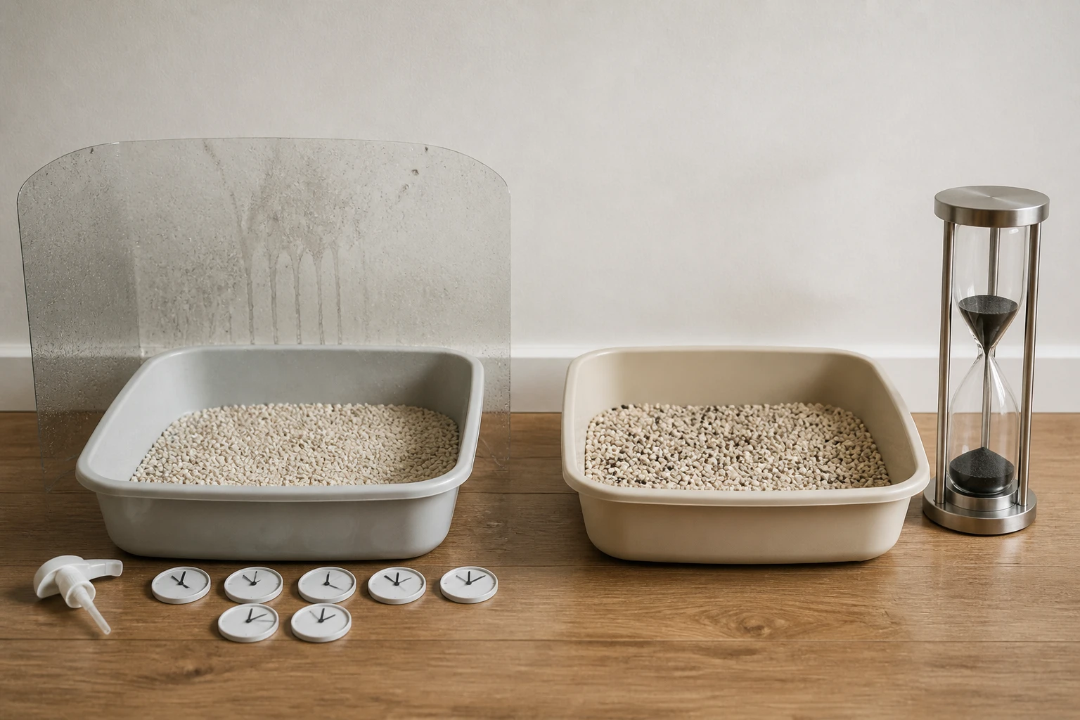 Side-by-side test comparing litter spray with a dry litter additive