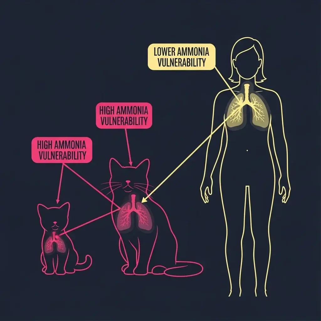 Schéma de sensibilité respiratoire relative chez un chaton, un chat senior et un adulte humain