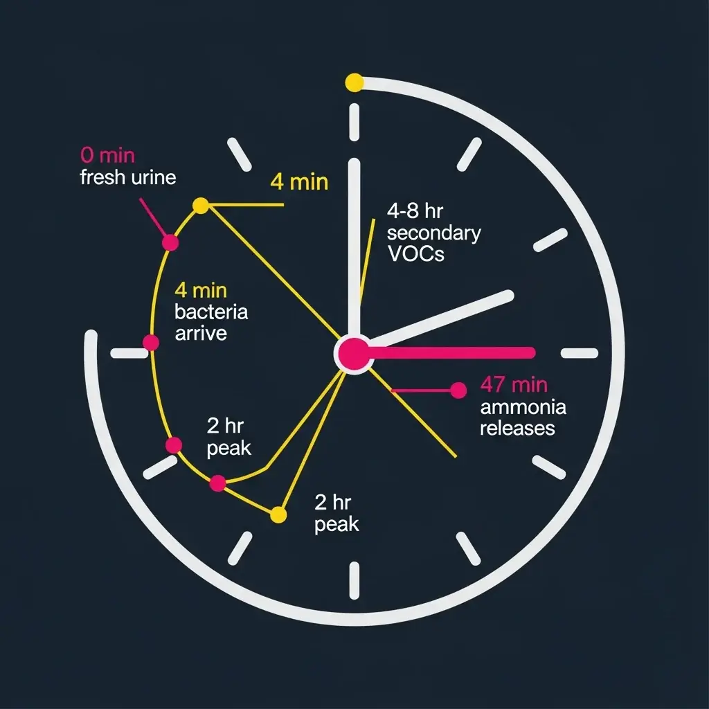 Chronologie en forme d'horloge illustrant les étapes de conversion urée vers ammoniac