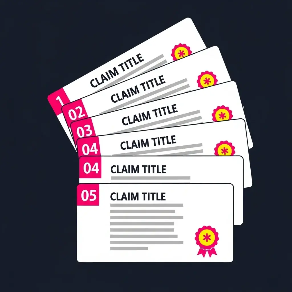 Five numbered source cards arranged in a fan, representing the claims Purrify defends by name.