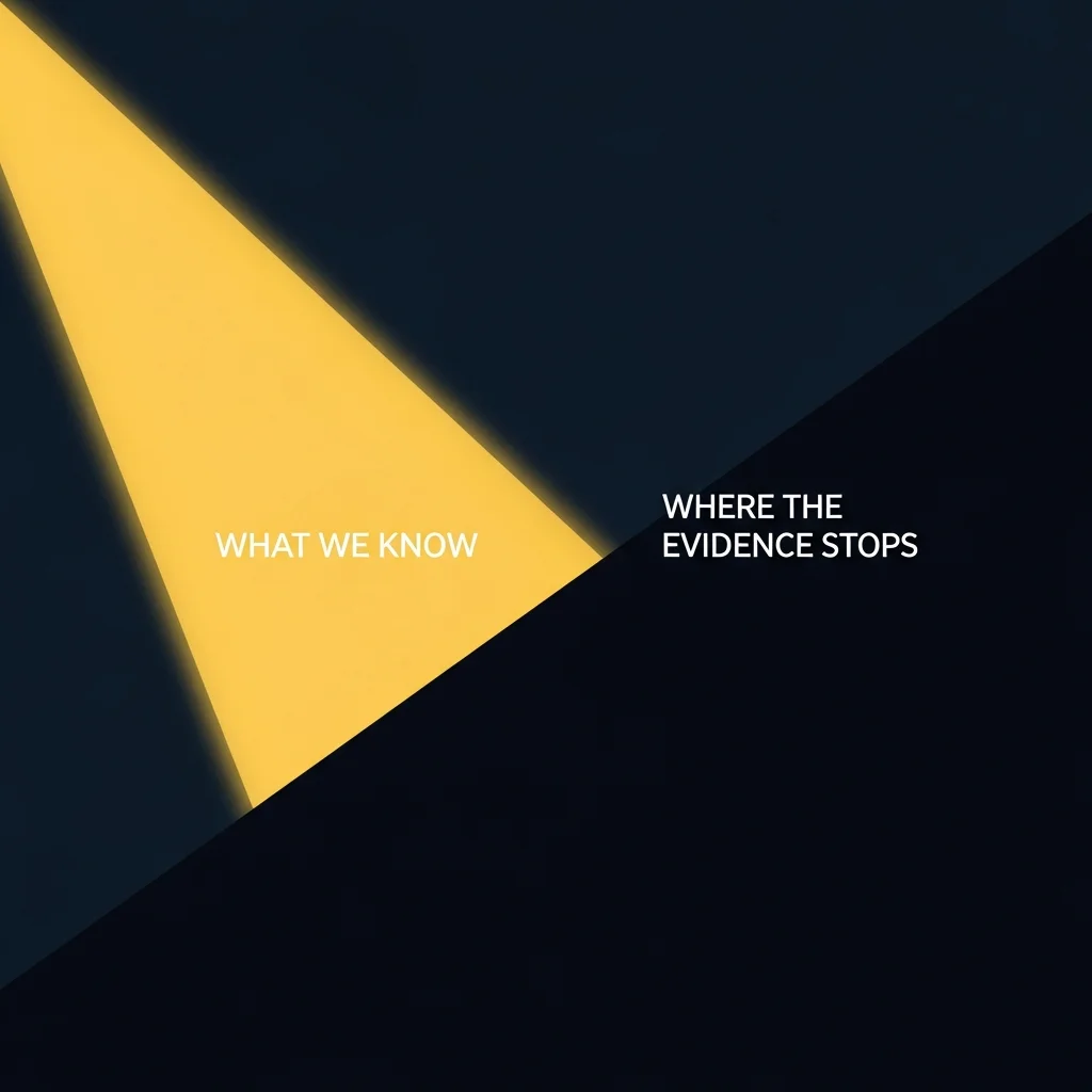 A beam of light revealing what we know on one side and what stays in shadow on the other.